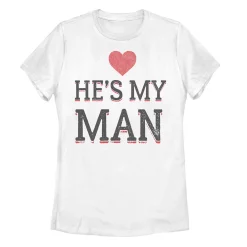 Juniors' He's My Man Distressed Text Heart Tee