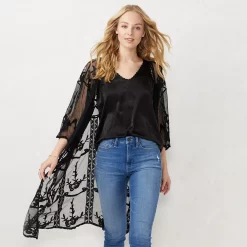 Women's LC Lauren Conrad Sheer Lace Duster -Kohl's shop 4826668 Black