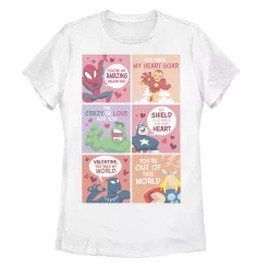 Juniors' Marvel Group Shot Valentine's Day Cards Tee