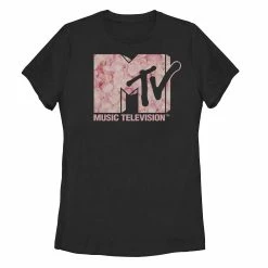 Juniors' MTV Music Television Pink Rose Petal Logo Tee