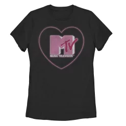 Juniors' MTV Distressed In A Heart Pink Logo Tee