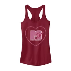 Juniors' MTV Distressed In A Heart Pink Logo Tank Top