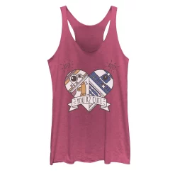 Juniors' Star Wars Valentines You R2 Cute Heart Droids Tank Top