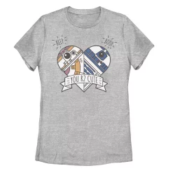 Juniors' Star Wars Valentines You R2 Cute Heart Droids Tee