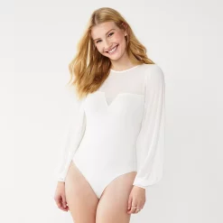 Juniors' SO® Notched Front Illusion Knit Bodysuit -Kohl's shop 5188132 ALT