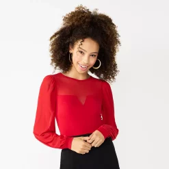 Juniors' SO® Notched Front Illusion Knit Bodysuit -Kohl's shop 5188132 Red