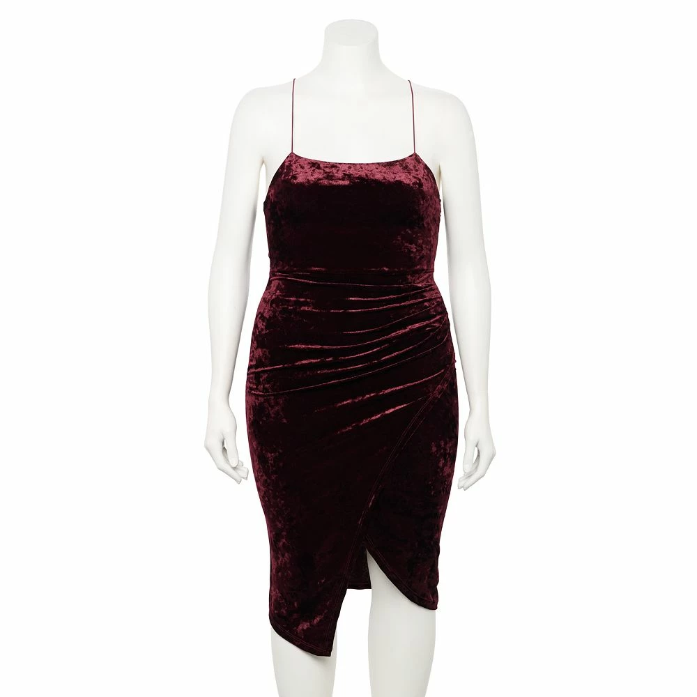 Juniors' Plus Size Rewind Drape Neck Strappy Dress 1 Juniors' Plus Size Rewind Drape Neck Strappy Dress