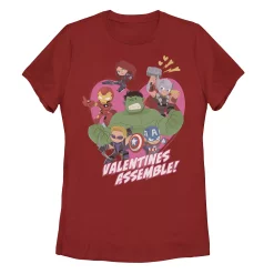 Juniors' Marvel Avengers Valentines Assemble Heart Graphic Tee