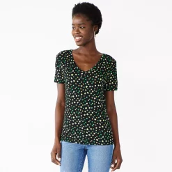 Women's Celebrate Together™ St. Patrick's Day V-Neck Graphic Tee -Kohl's shop 5229277 Black Tossed Shamrock