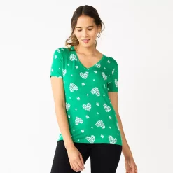 Women's Celebrate Together™ St. Patrick's Day V-Neck Graphic Tee -Kohl's shop 5229277 Green Clover Hearts