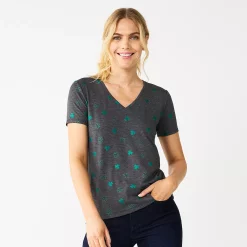 Women's Celebrate Together™ St. Patrick's Day V-Neck Graphic Tee -Kohl's shop 5229277 Grey Foil Clover