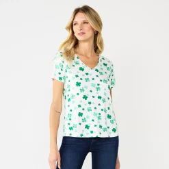 Women's Celebrate Together™ St. Patrick's Day V-Neck Graphic Tee -Kohl's shop 5229277 White Plaid Clover