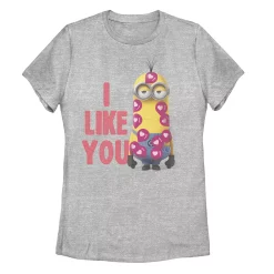 Juniors' Minions I Like You Heart Stickers Portrait Tee
