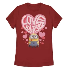 Juniors' Minions Love Yourself Heart Collage Portrait Tee