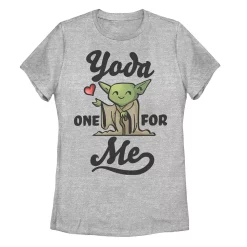 Juniors' Star Wars Yoda One For Me Heart Portrait Tee