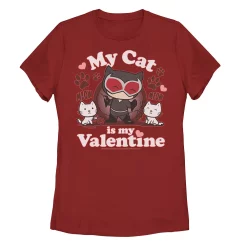 Juniors' Cat Woman My Cat Is My Valentine Chibi Portrait Tee