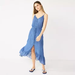 Juniors' Rewind Button Front High-Low Maxi Dress