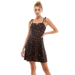 Juniors' Lily Rose Tied Shoulder Notched Neck Skater Dress -Kohl's shop 5521857 Black Hearts