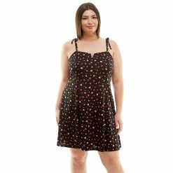 Juniors' Plus Size Lily Rose Tied Shoulder Notched Neck Skater Dress -Kohl's shop 5521979 Black Hearts