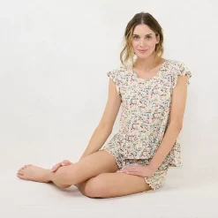 Women's LC Lauren Conrad Flutter Short Sleeve Pajama Top & Ruffle Pajama Shorts Sleep Set -Kohl's shop 5561839 ALT2