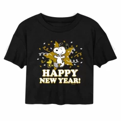Juniors' Peanuts Happy New Year Cropped Tee