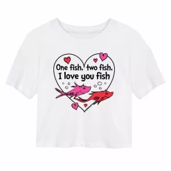 Juniors' Dr. Seuss Valentine's Day Two Fish Cropped Tee
