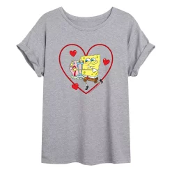 Juniors' SpongeBob SquarePants And Gary Flowy Graphic Tee