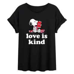 Juniors' Peanuts Love Is Kind Flowy Tee