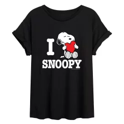 Juniors' Peanuts I Love Snoopy Flowy Tee