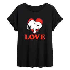 Juniors' Peanuts Love Snoopy Flowy Tee