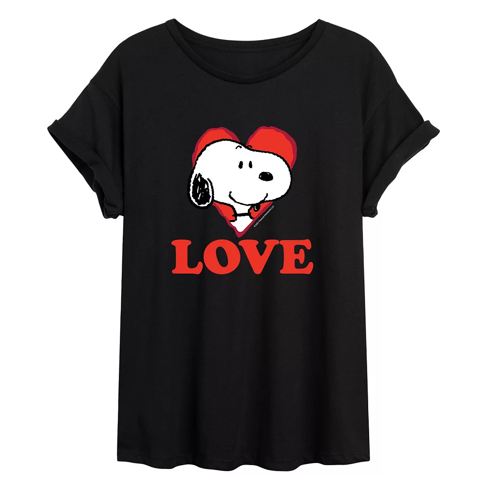 Juniors' Peanuts Love Snoopy Flowy Tee 1 Juniors' Peanuts Love Snoopy Flowy Tee