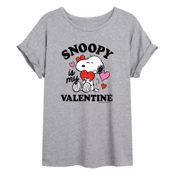 Juniors' Peanuts Valentines Flowy Tee