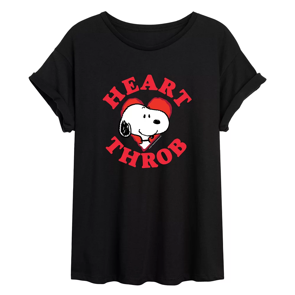 Juniors' Peanuts Heart Throb Flowy Tee 1 Juniors' Peanuts Heart Throb Flowy Tee