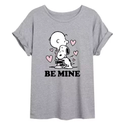 Juniors' Peanuts Be Mine Hug Flowy Tee