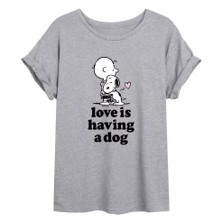 Juniors' Peanuts Love Dog Flowy Tee