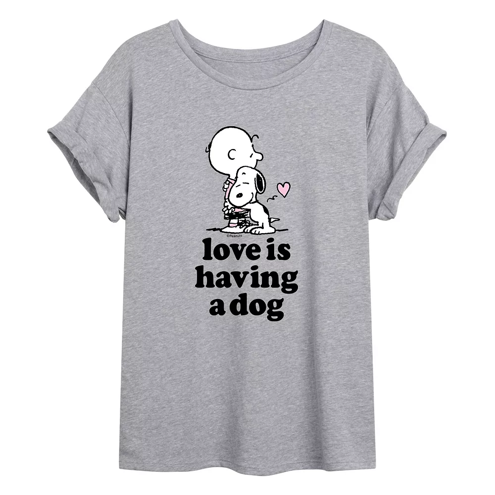 Juniors' Peanuts Love Dog Flowy Tee 1 Juniors' Peanuts Love Dog Flowy Tee