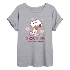 Juniors' Peanuts Snuggles Flowy Tee