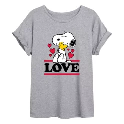Juniors' Peanuts Love Hugging Flowy Tee