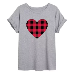 Juniors' Plaid Heart Flowy Tee