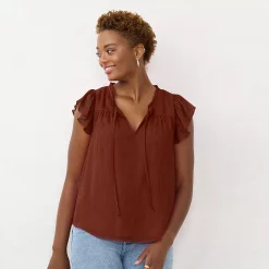 Women's LC Lauren Conrad Ruffle V-Neck Top -Kohl's shop 5679288 Chic Burgundy