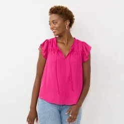 Women's LC Lauren Conrad Ruffle V-Neck Top -Kohl's shop 5679288 Jersey Pink