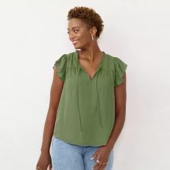 Women's LC Lauren Conrad Ruffle V-Neck Top -Kohl's shop 5679288 Manolo Olive