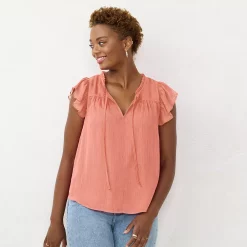 Women's LC Lauren Conrad Ruffle V-Neck Top -Kohl's shop 5679288 Pink Sheraton