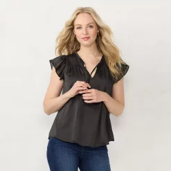 Women's LC Lauren Conrad Ruffle V-Neck Top -Kohl's shop 5679288 Pirate Black