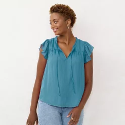 Women's LC Lauren Conrad Ruffle V-Neck Top -Kohl's shop 5679288 Rendez Blue