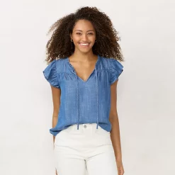 Women's LC Lauren Conrad Ruffle V-Neck Top -Kohl's shop 5679288 Tencel