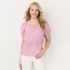 Women's LC Lauren Conrad Scoopneck Smocked Top -Kohl's shop 5840401 Baby Rose