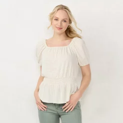 Women's LC Lauren Conrad Scoopneck Smocked Top -Kohl's shop 5840401 Marshmallow