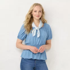 Women's LC Lauren Conrad Scoopneck Smocked Top -Kohl's shop 5840401 Scrub Blue