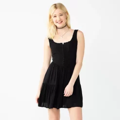 Juniors' SO® Corset Tiered Heart Textured Dress